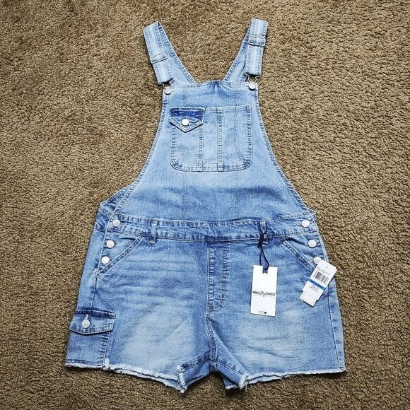 Wallflower Stretch Blue Jean Overall Shorts Shortalls XL #S - Picture 1 of 6
